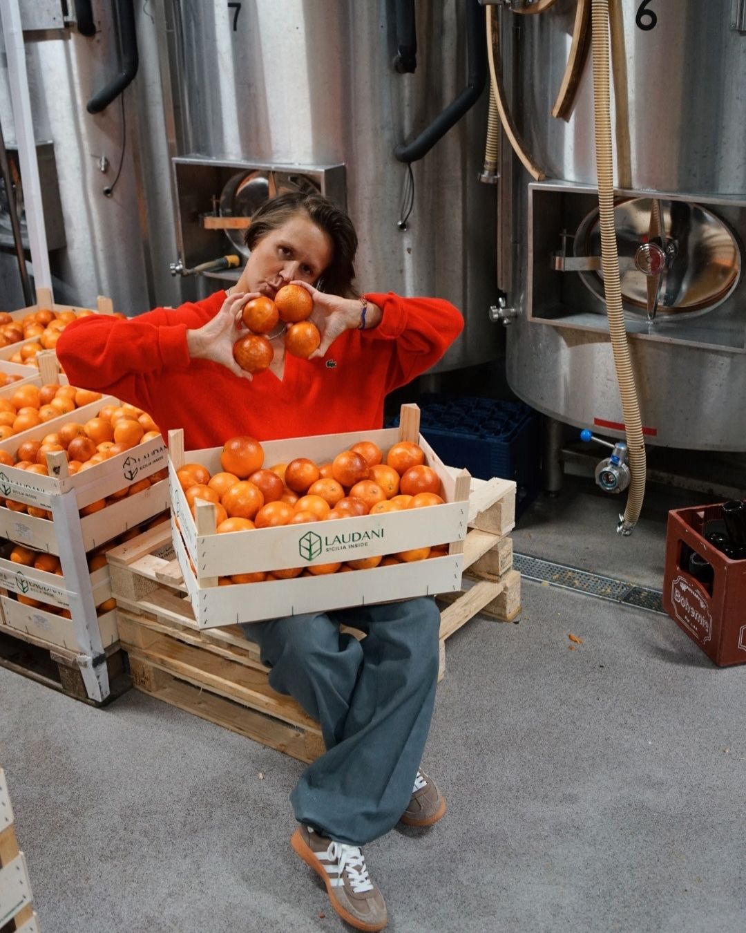 Eeva at Perso soda factory in Turku